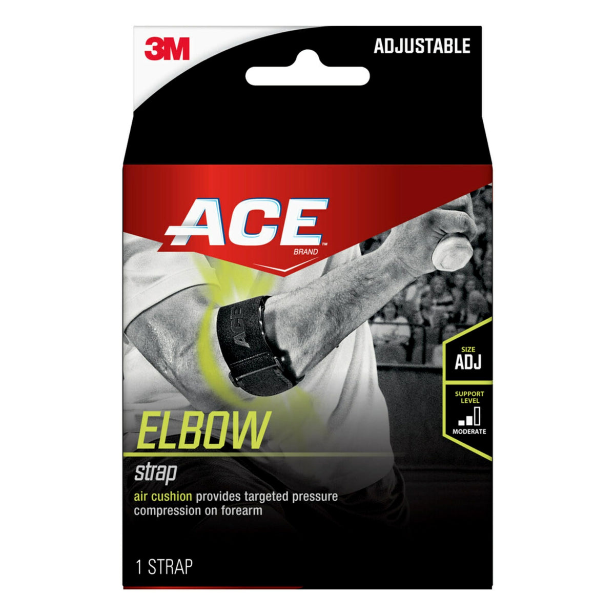 ACE Sport Elbow Strap front view shows compact, supportive design for daily activity.