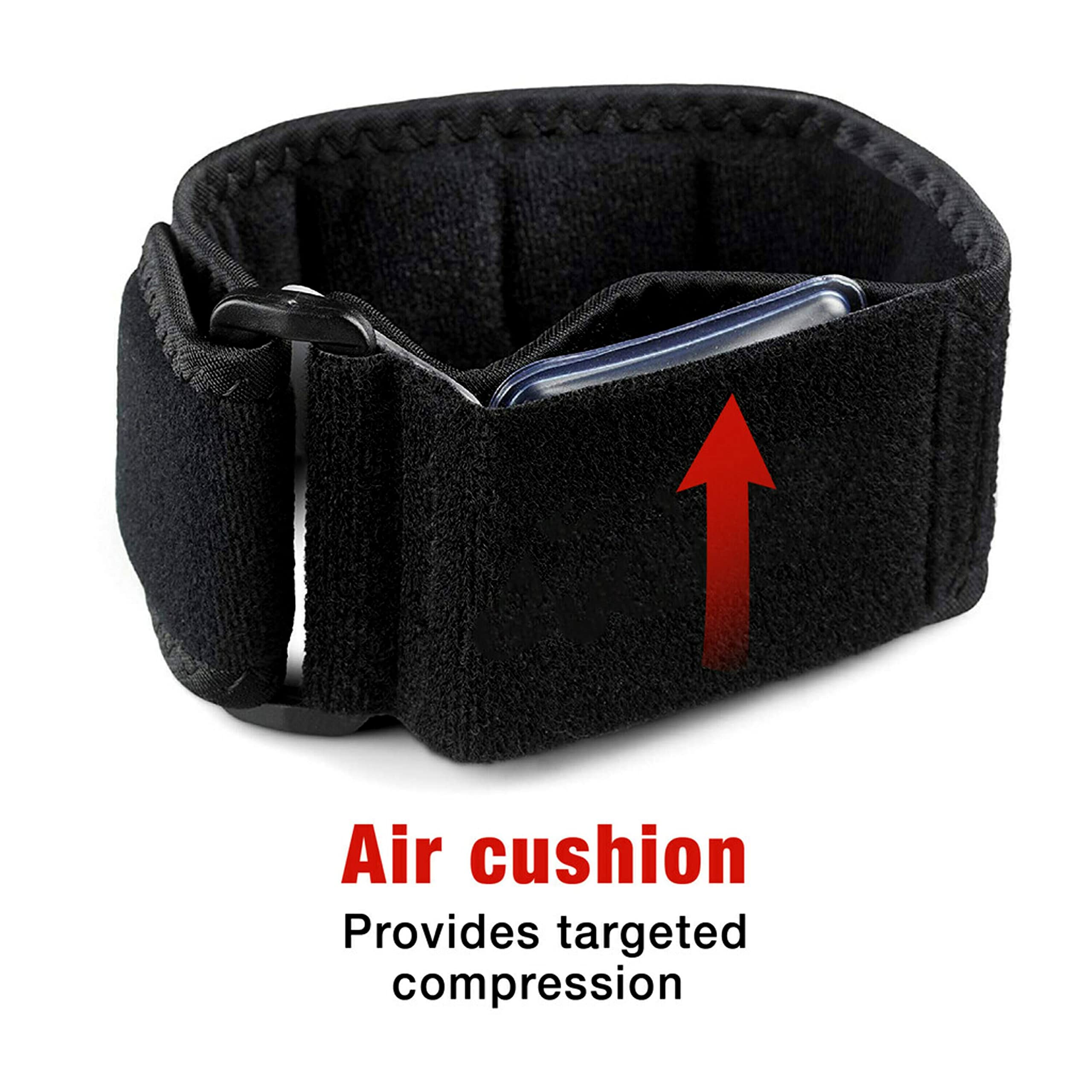 ACE Sport Elbow Strap strap-adjustment close-up reveals quick-fit hook-and-loop system.