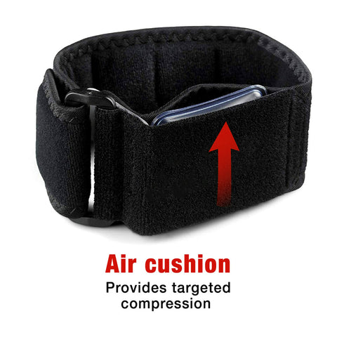 ACE Sport Elbow Strap strap-adjustment close-up reveals quick-fit hook-and-loop system.