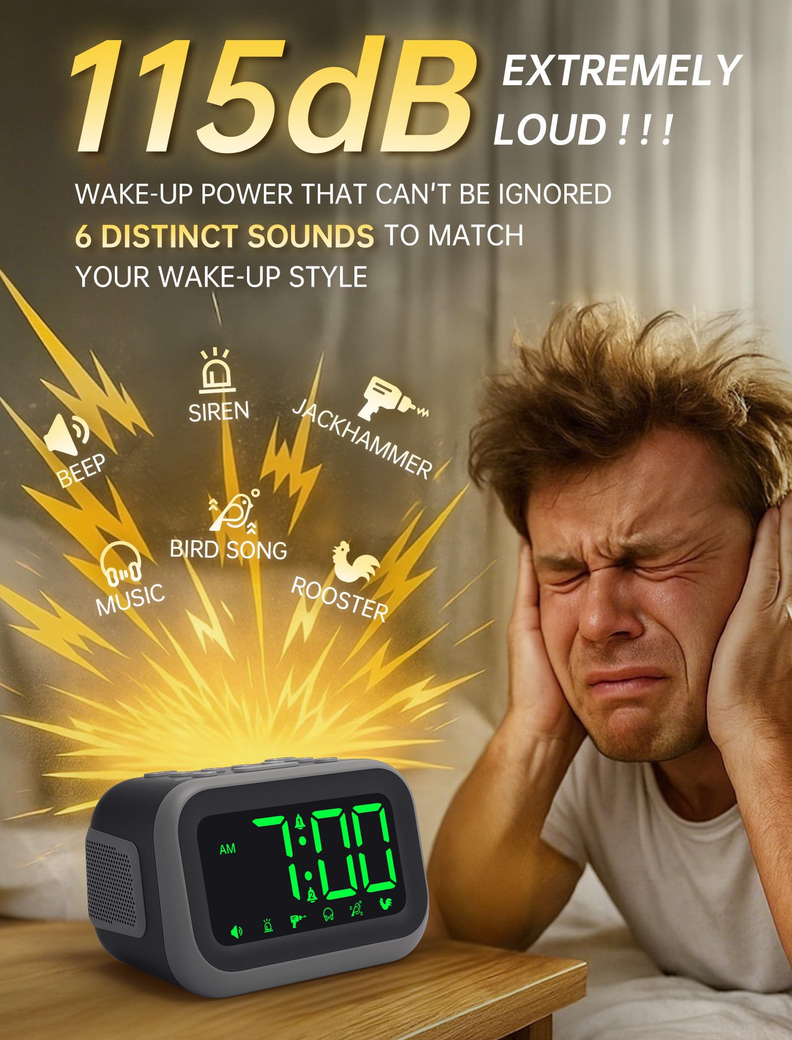 Acedeck dual-alarms snooze model with easy setup and flexible wake times