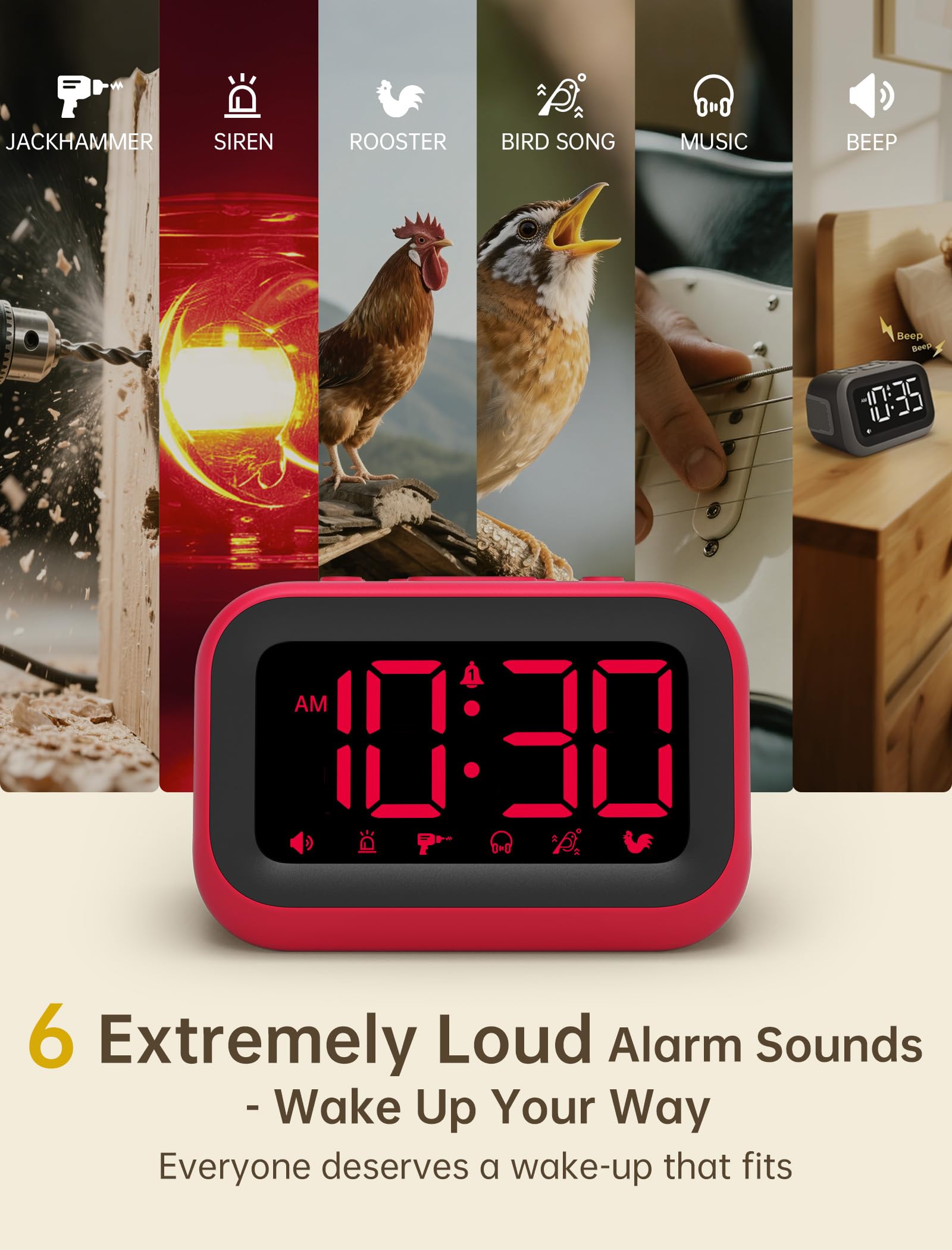 Acedeck loud clock for bedrooms and dorms supports active daily routines