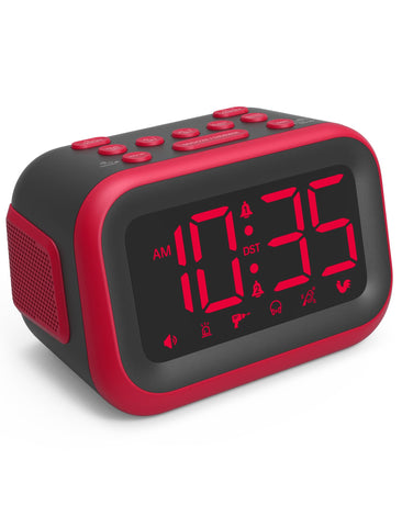 Acedeck loud alarm clock front view shows 115dB alert for heavy sleepers with on-time wake-up promise