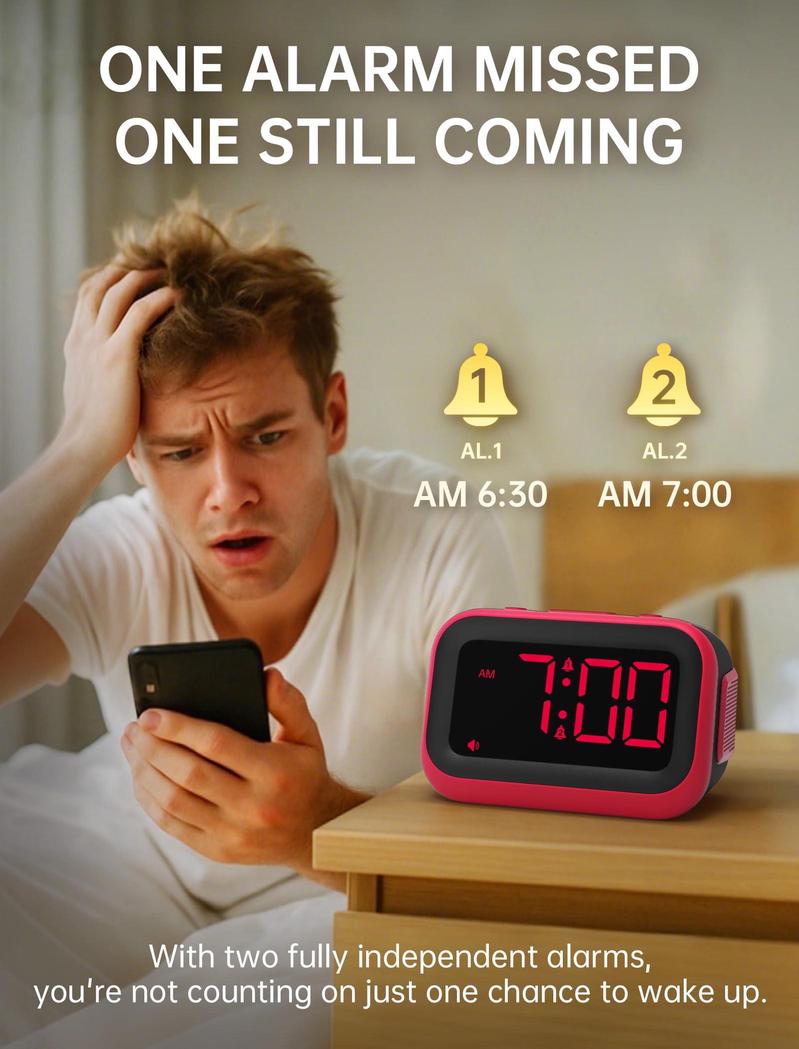 Acedeck alarm clock snooze feature offers quick extra rest between alarms