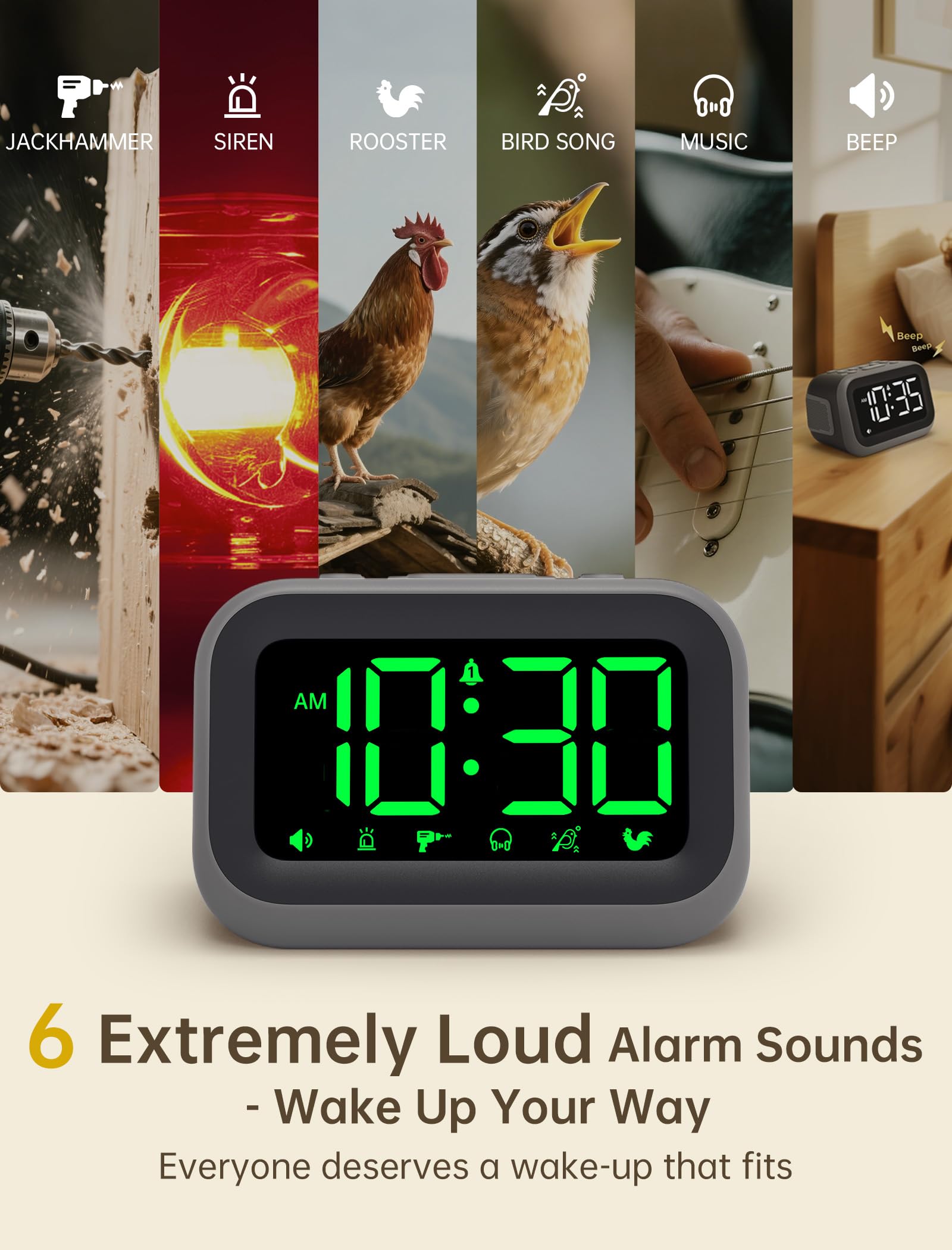 Acedeck six alarm sounds offer versatile wake-up options for any routine