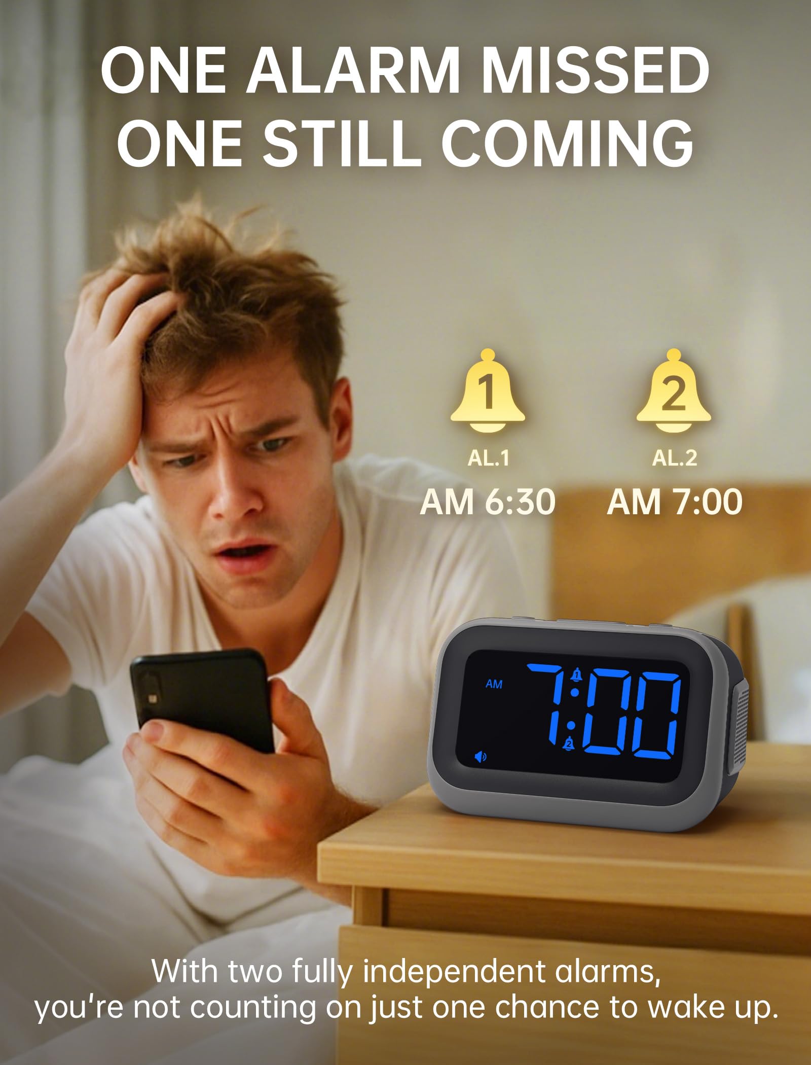 Acedeck snooze button close-up, quick extra rest when needed.