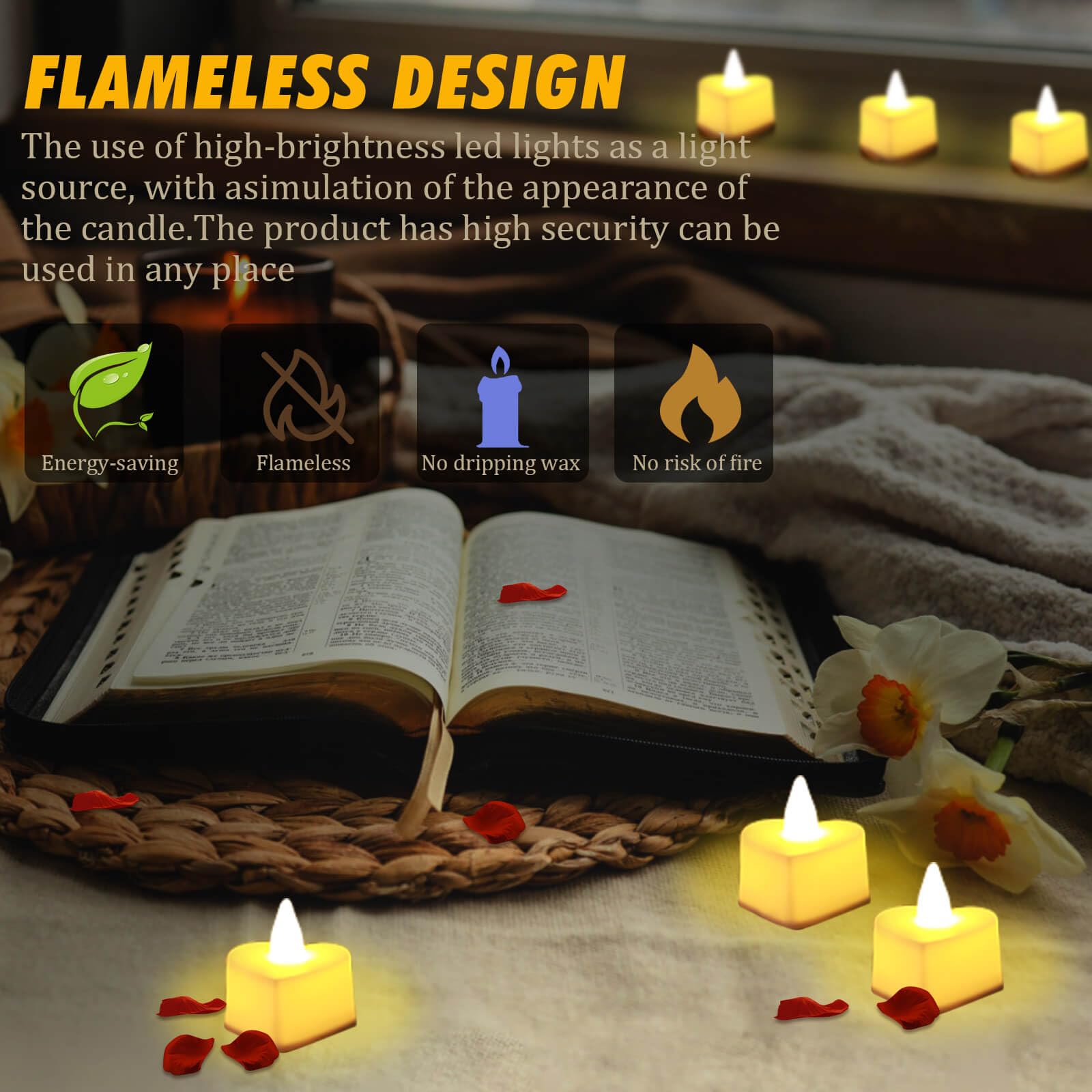 Acejoz rose petals and candles packaging image shows complete set
