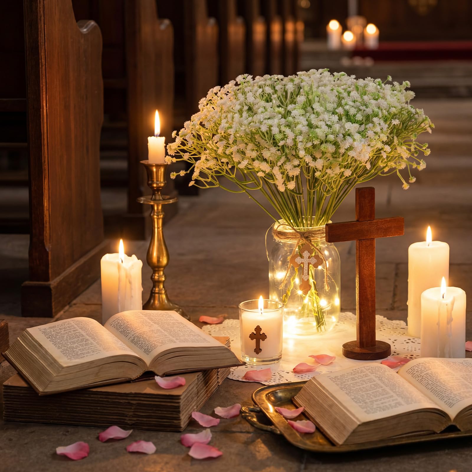 Acellegic cross-card centerpiece offers meaningful symbolism for events