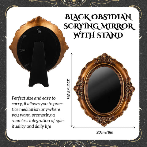 AceOrbit Black Obsidian Oval Mirror back stand displayed for stable altar setup