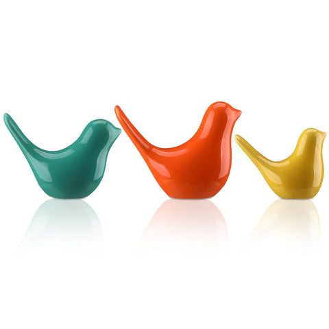 AceOrbit ceramic bird trio on a desk adds color and a serene vibe