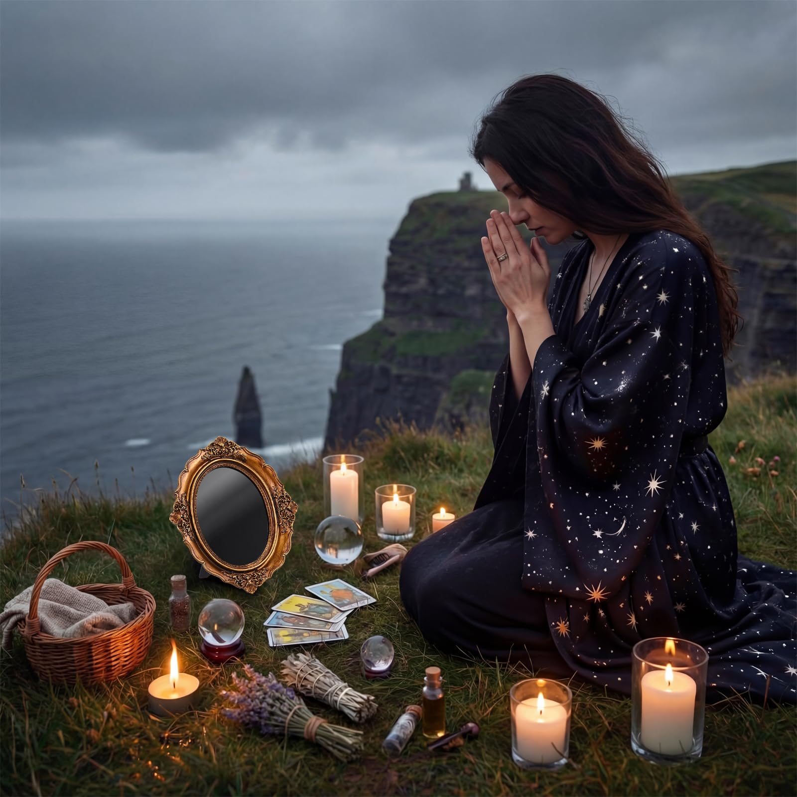 AceOrbit oval mirror dimensions feature, perfect for compact altar arrangements
