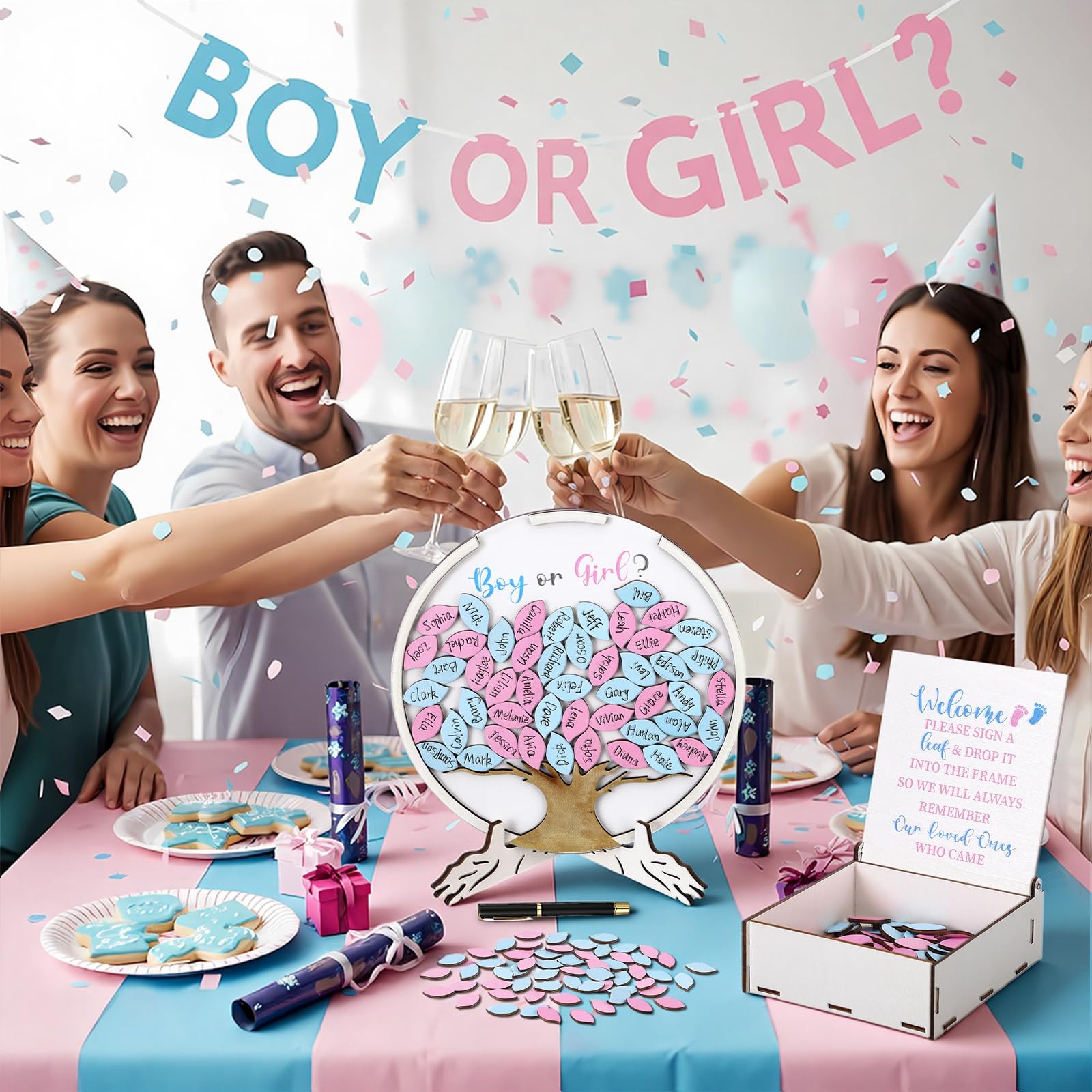 AceOrbit wooden slices invite guests to vote on baby’s gender.