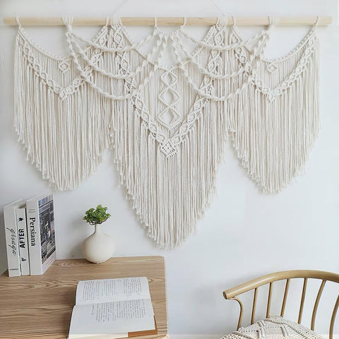 Achart macrame large tapestry with detailed pattern elevates living room decor