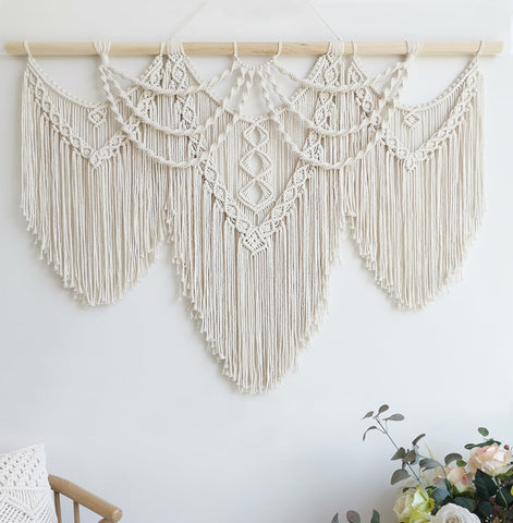 Achart macrame wall hanging large ivory fringe adds boho elegance to any wall