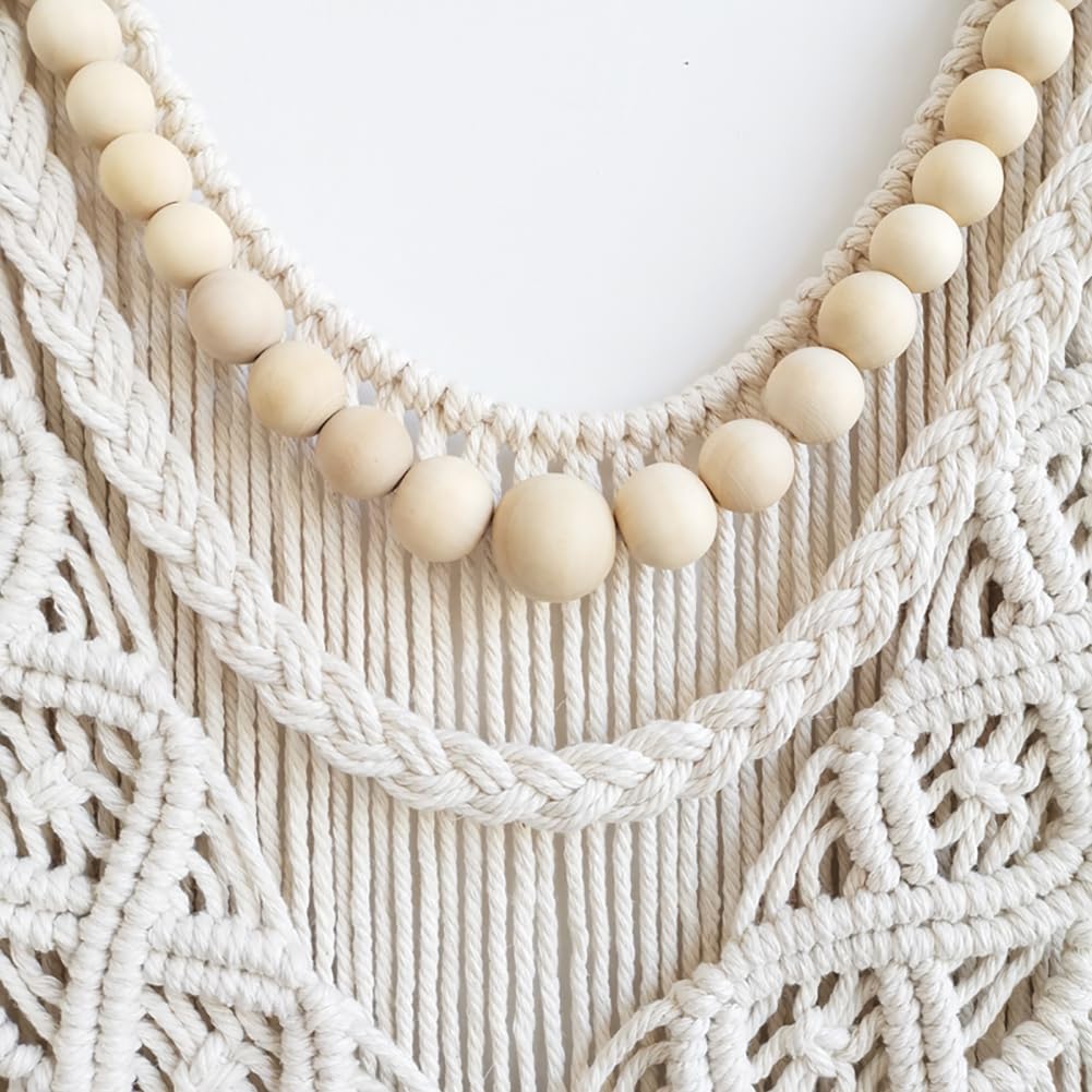 Achart macrame tapestry large ivory cords adds warm texture to bedroom