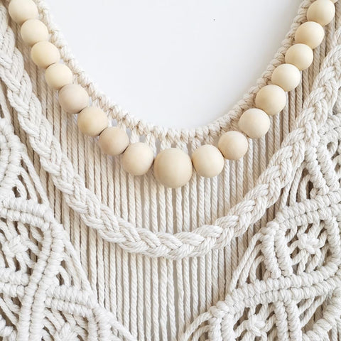 Achart macrame tapestry large ivory cords adds warm texture to bedroom
