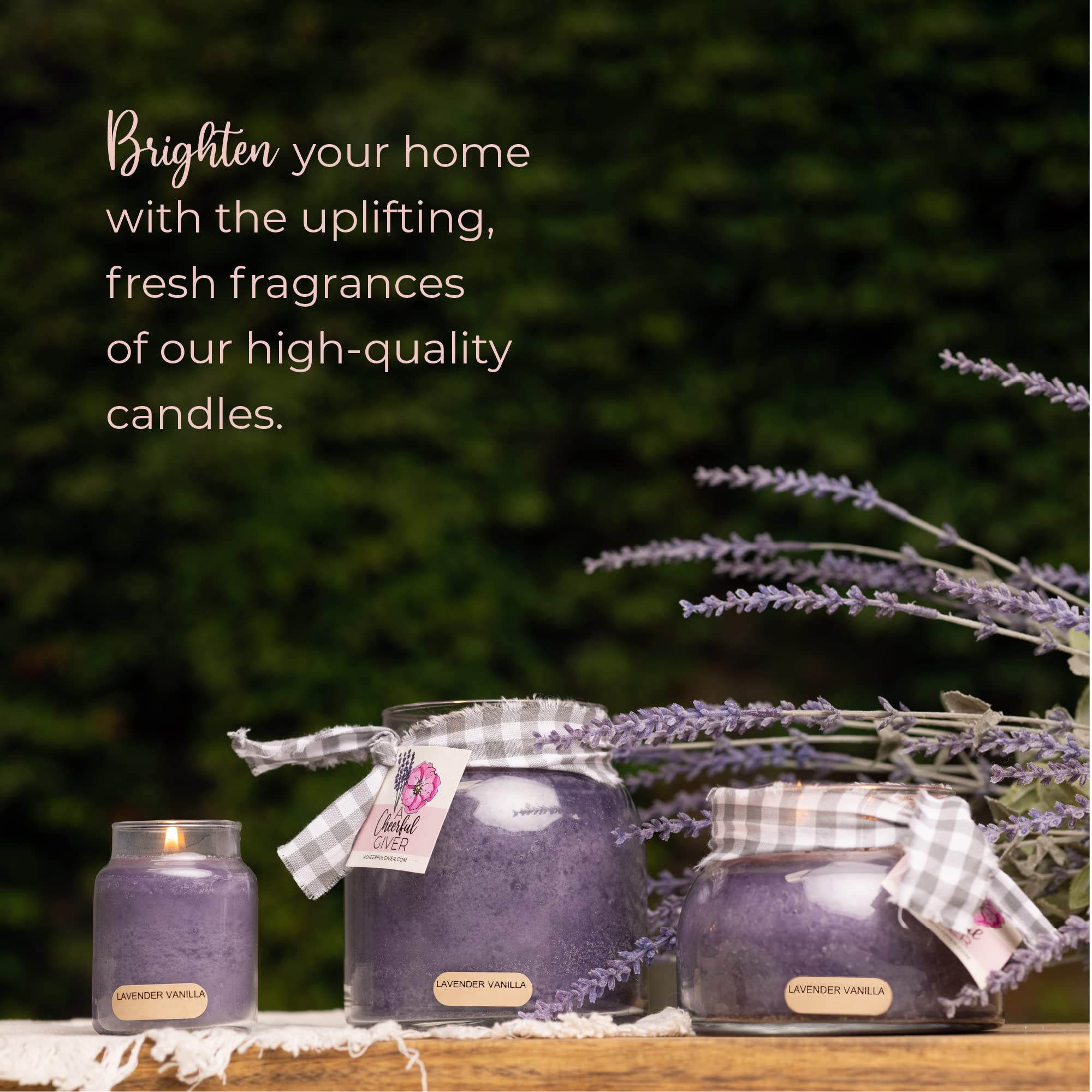 A Cheerful Giver Lavender Vanilla creates cozy ambiance in living or entertaining spaces.