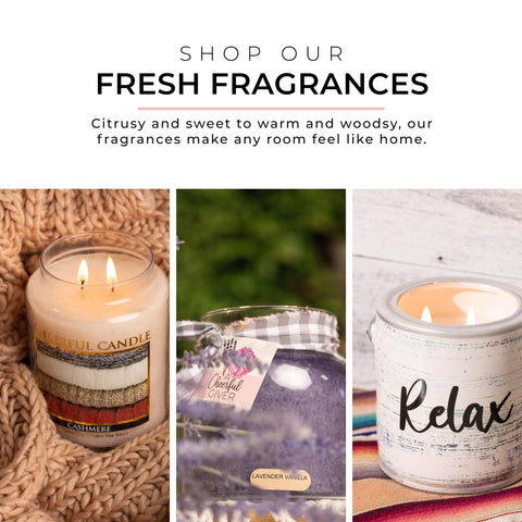 A Cheerful Giver violet fragrance notes; lilac, muguet, iris for a calming space.
