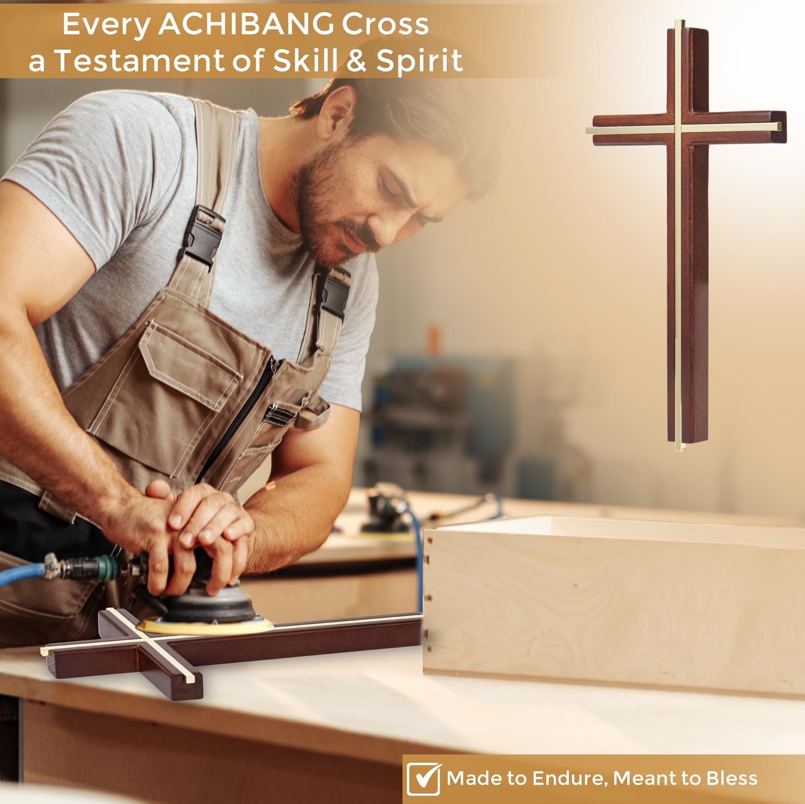 ACHIBANG wall cross pairs with shelves for a gentle, faith-filled display.