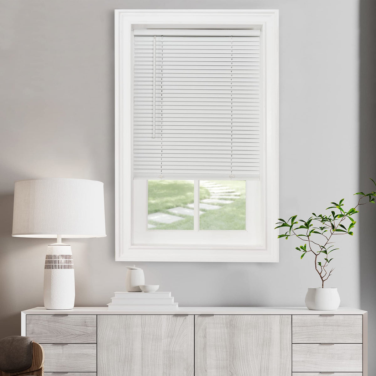 ACHIM Cordless Morningstar mini blind tilt wand use for adjustable privacy and light control.