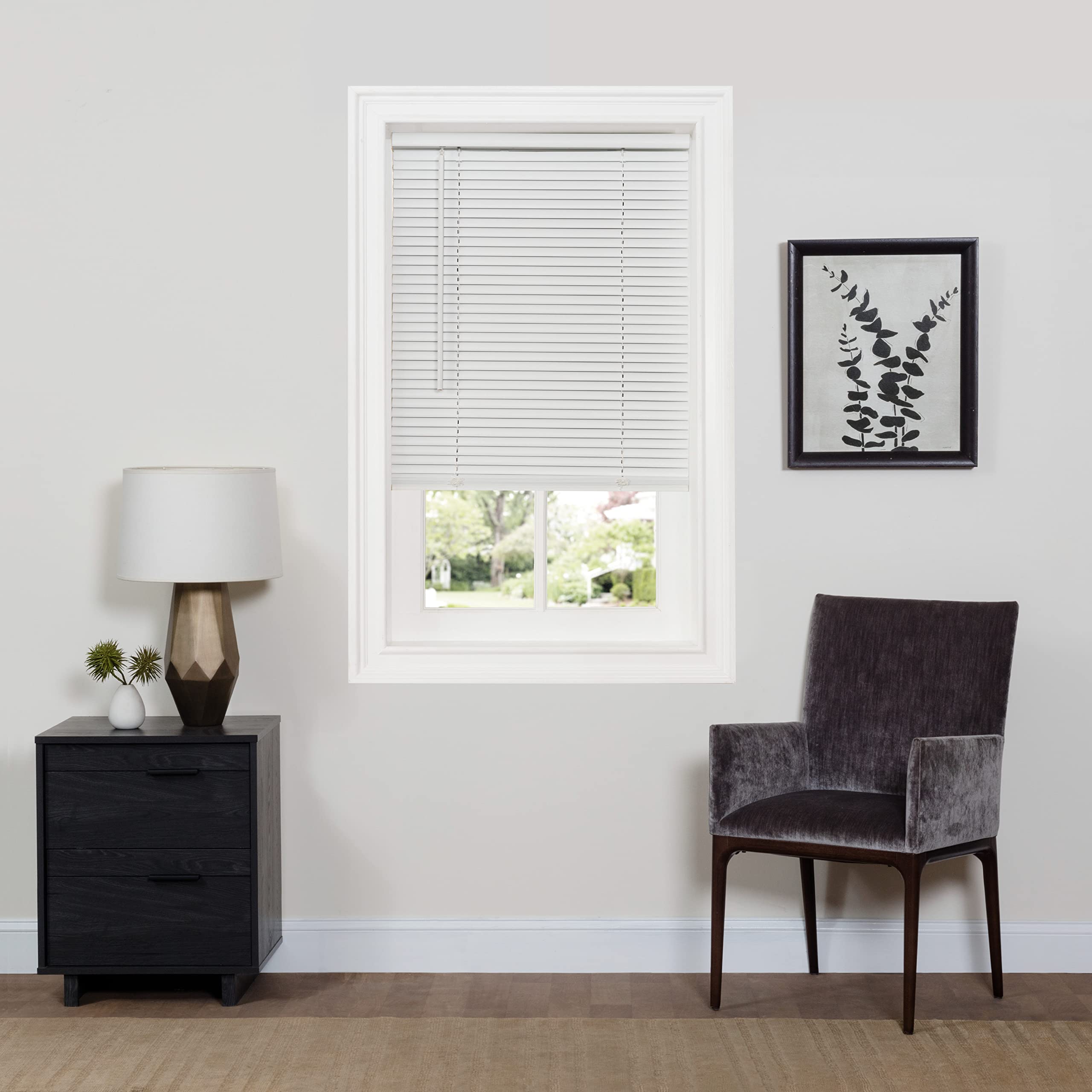 Achim Cordless Sundown mini blind Pearl White front view for privacy and light control