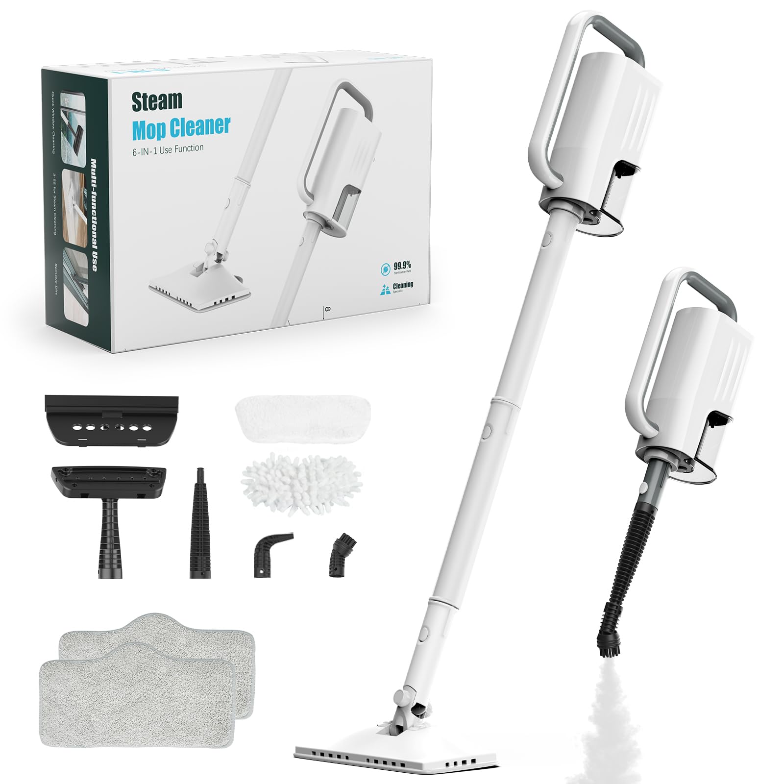 ACHTFACH 6-in-1 steam mop front view for versatile floor cleaning.