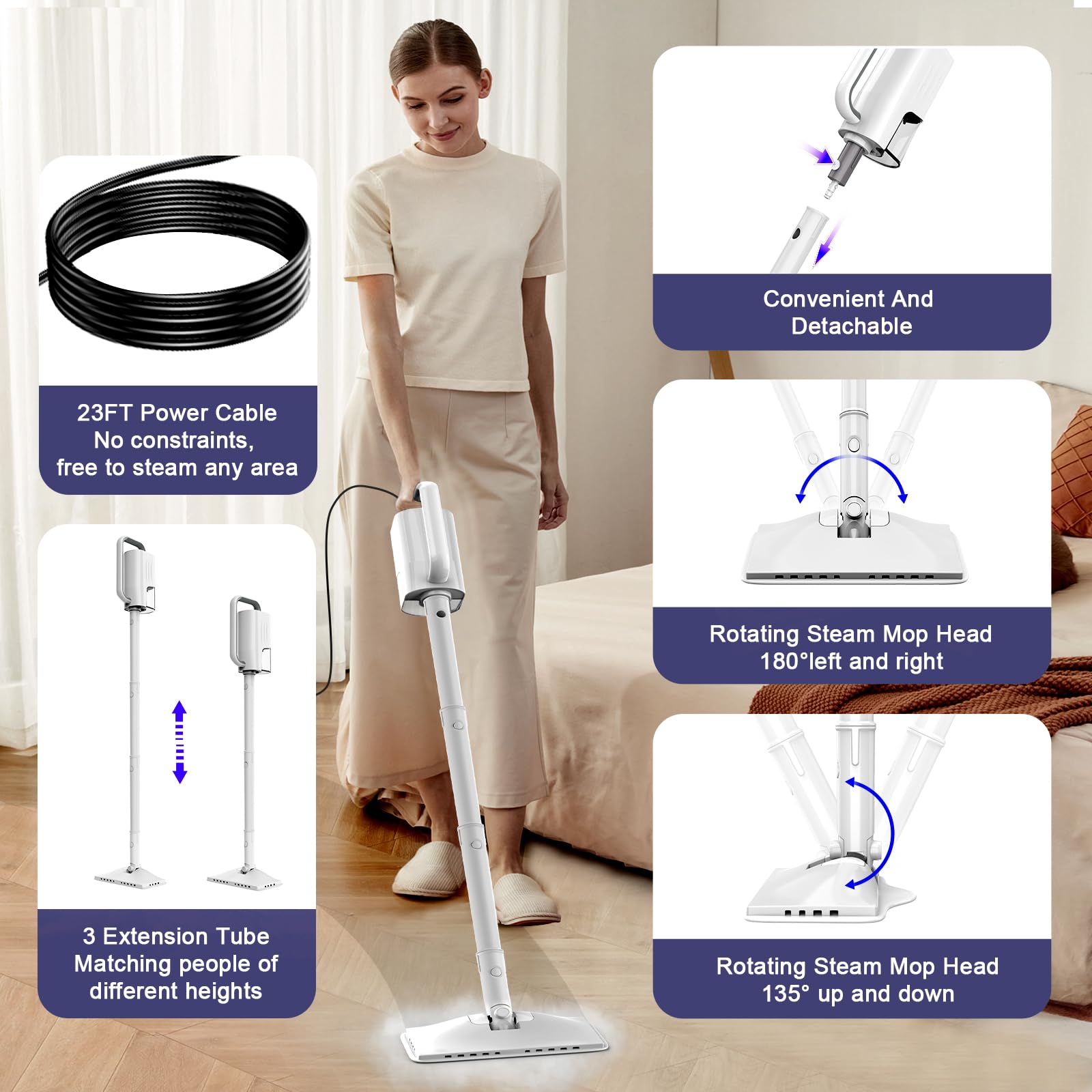 ACHTFACH steam flow highlights fast heat-up and effective cleansing.