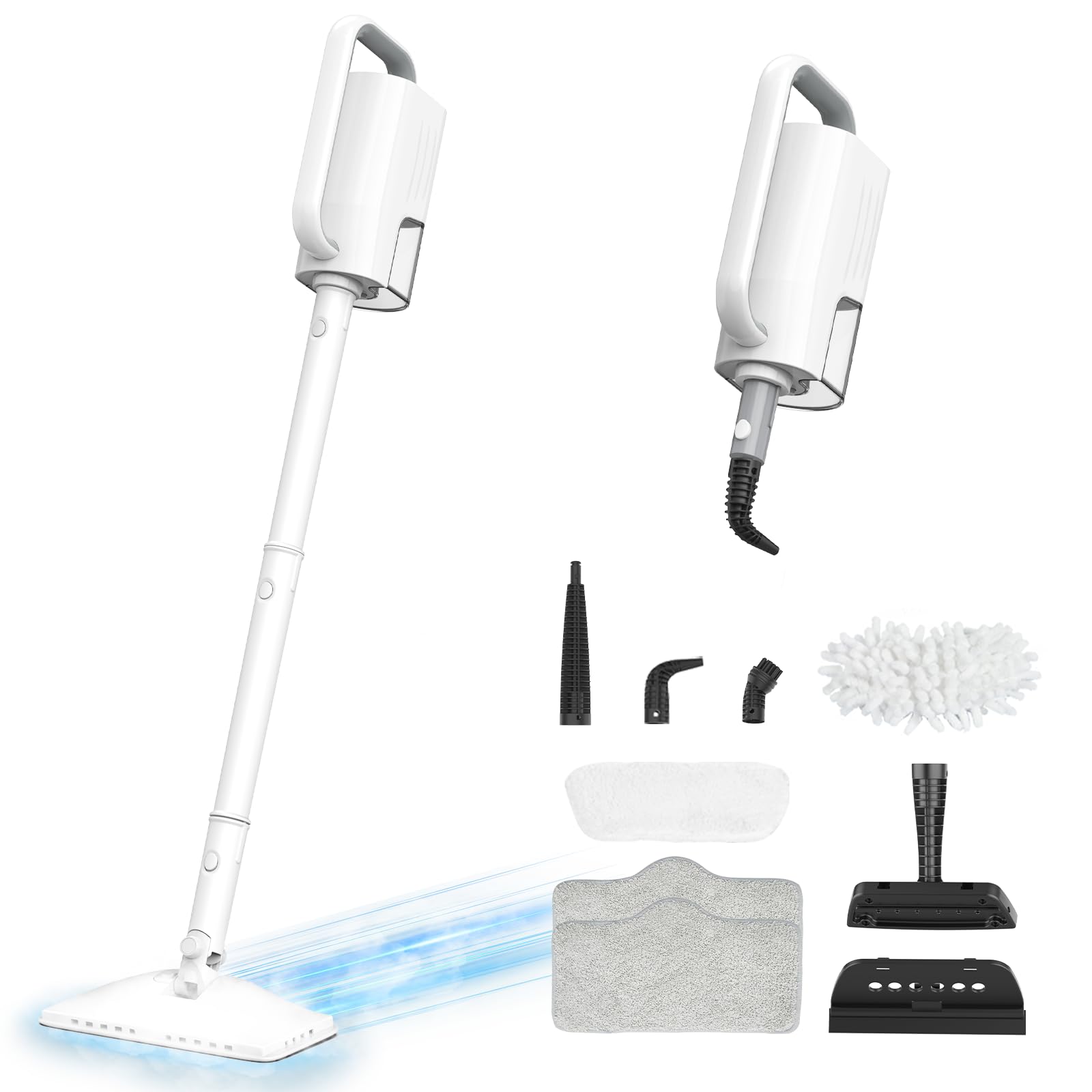 ACHTFACH 6-in-1 steam mop unit in pearl white for easy storage