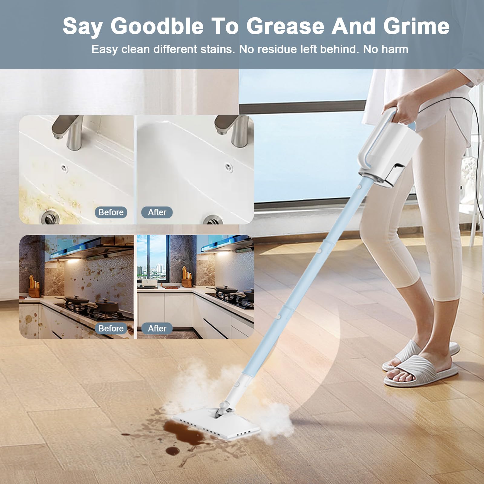 ACHTFACH Steam Mop Azure attachments kit for windows and surfaces.