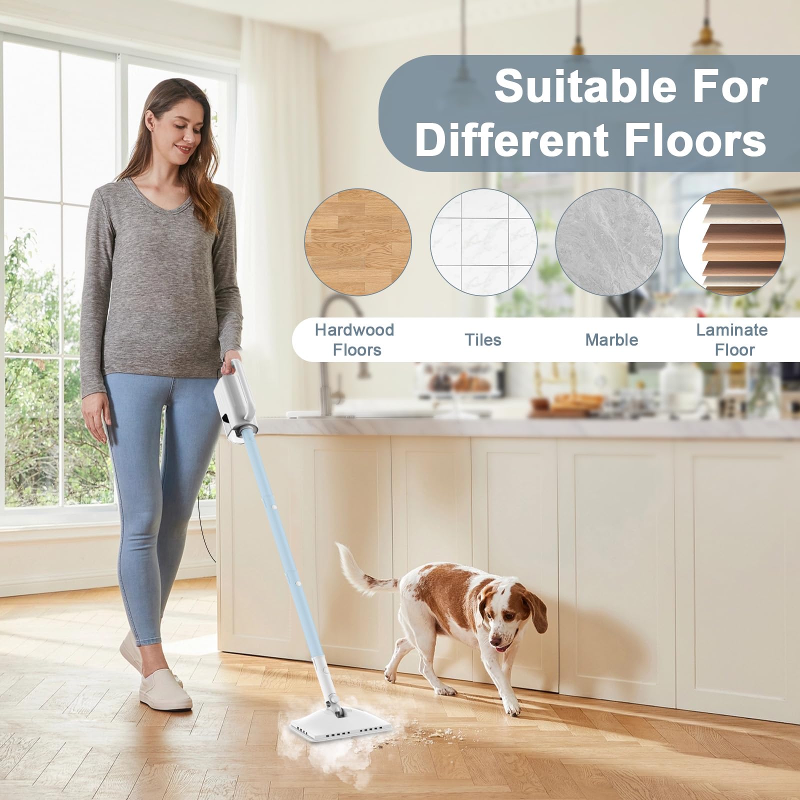 ACHTFACH Steam Mop Azure detachable tank for easy refills.