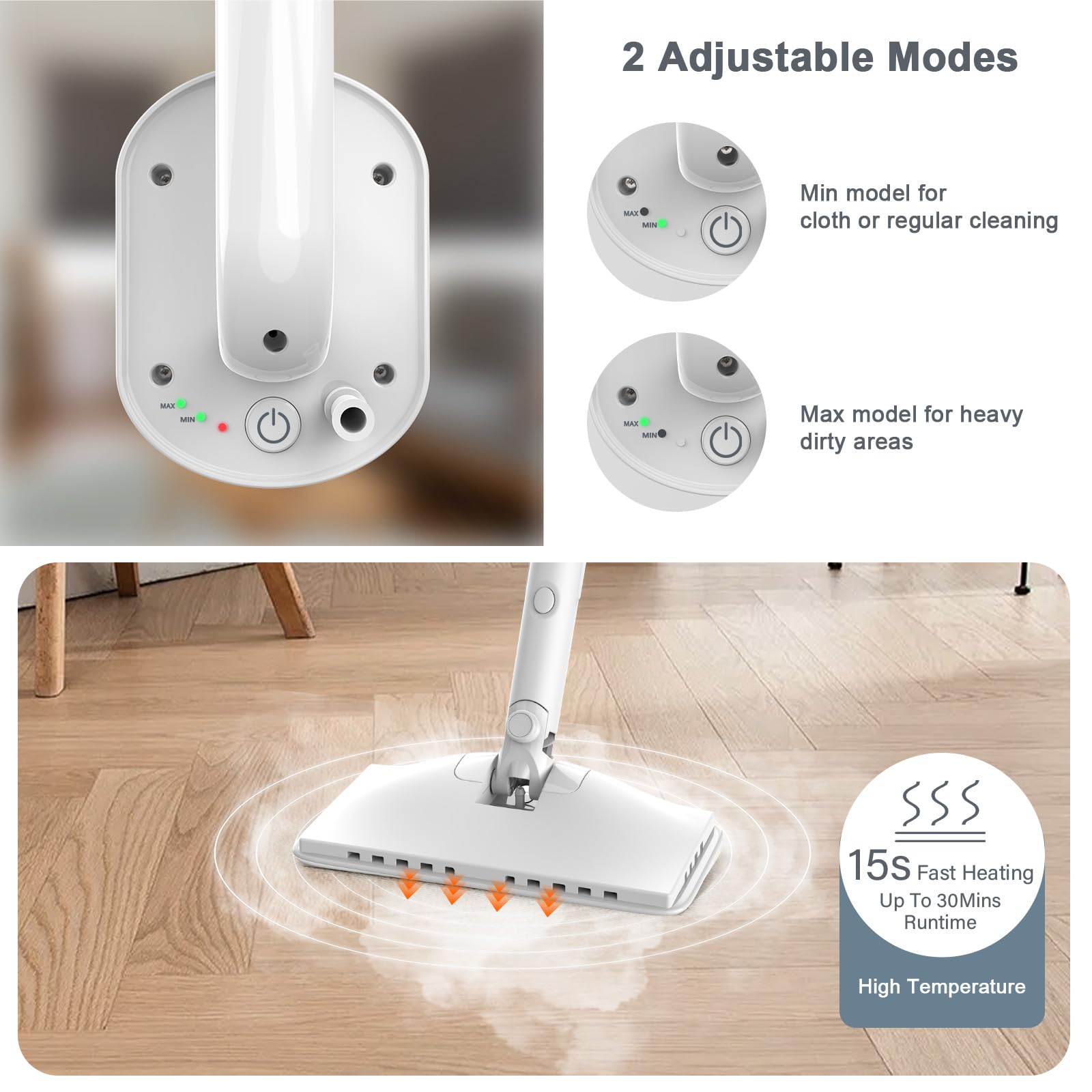 ACHTFACH Steam Mop Azure machine-washable pads with extra set included.