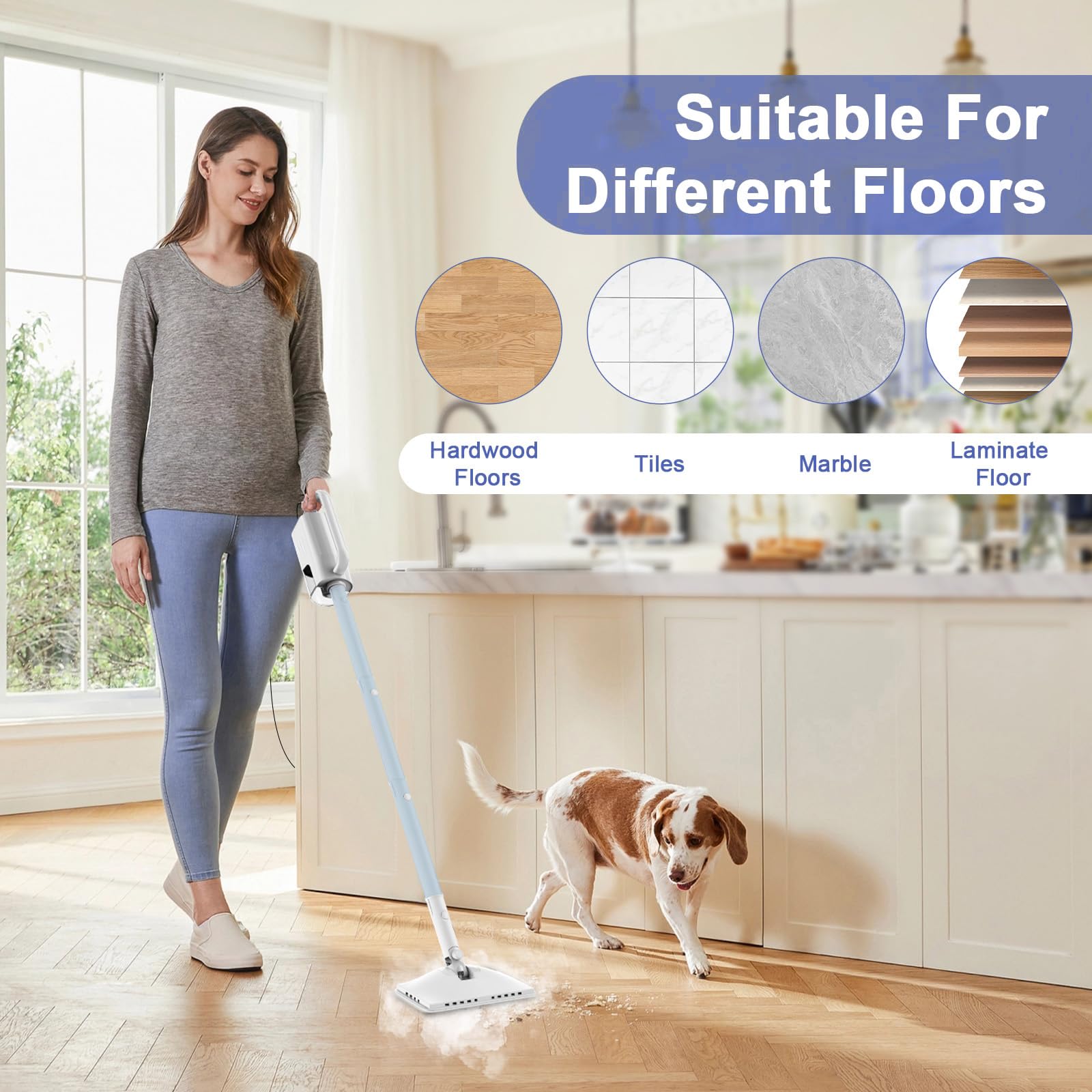 ACHTFACH rotating mop head reaches corners with 180-degree horizontal rotation.