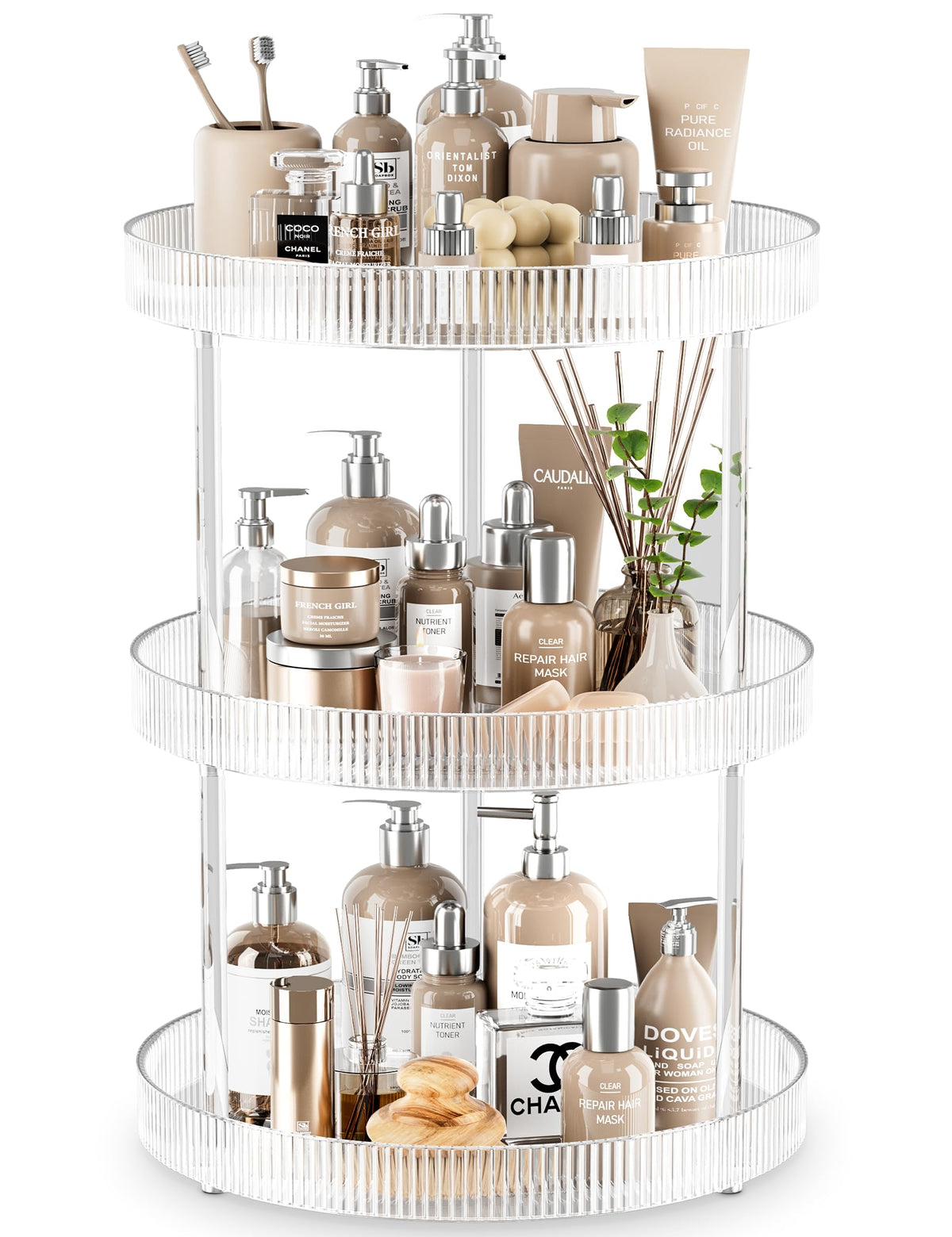Acina 3-tier lazy susan rotates smoothly for bathroom essentials.