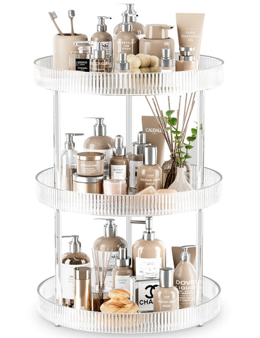 Acina 3-tier lazy susan rotates smoothly for bathroom essentials.