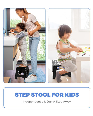 ACKO 11-inch folding step stool closed flat for compact storage.