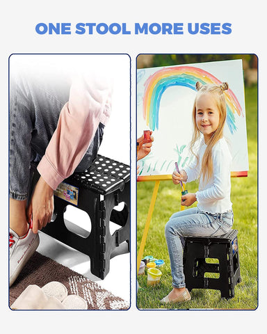 ACKO folding stool nonslip feet ensure stable footing on slick floors.
