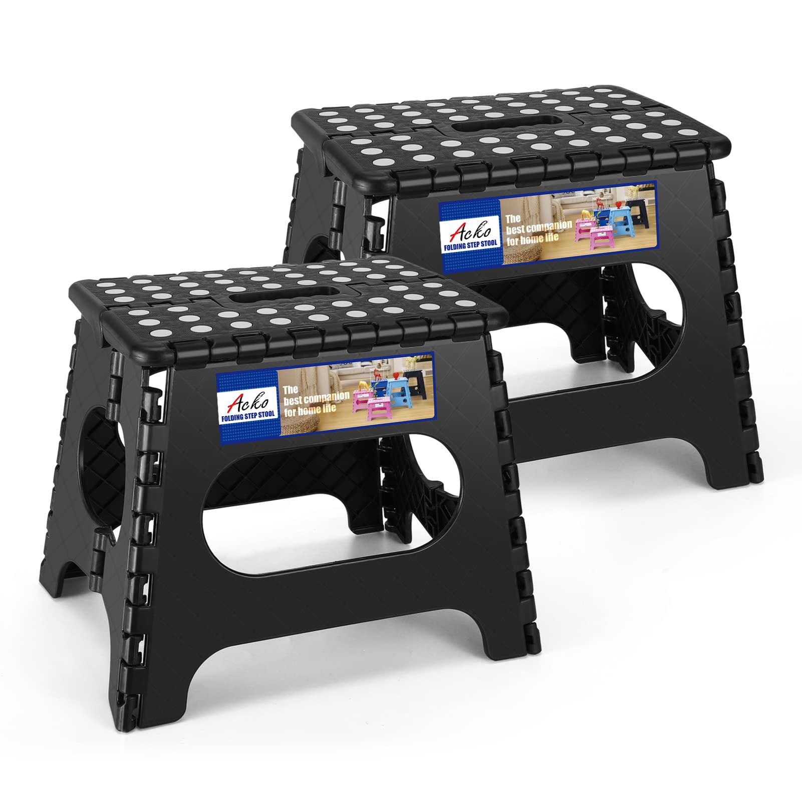 ACKO 11-inch folding step stool open top view for easy reach.
