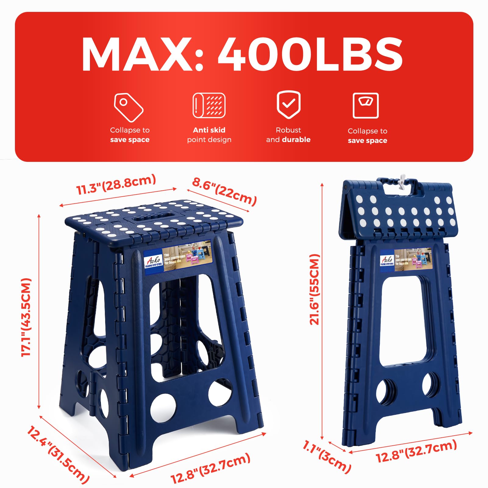 Acko step stool suited for indoor and outdoor use, versatile height access.