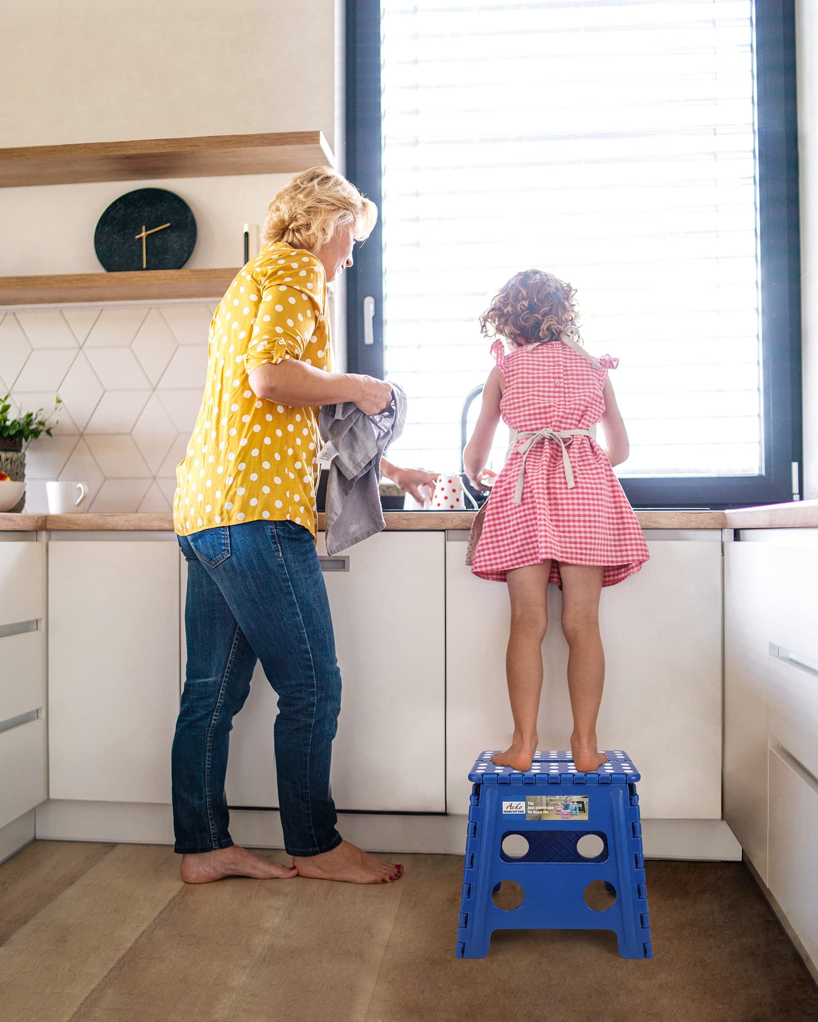 ACKO bathroom stool setup for sink and mirror tasks