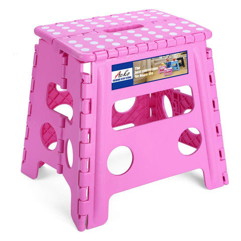 ACKO folding step stool 13-inch pink for kitchen reach and kid-friendly use.