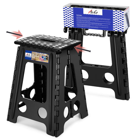 ACKO folding step stool 17.5-inch in action offers stable reach for shelves.