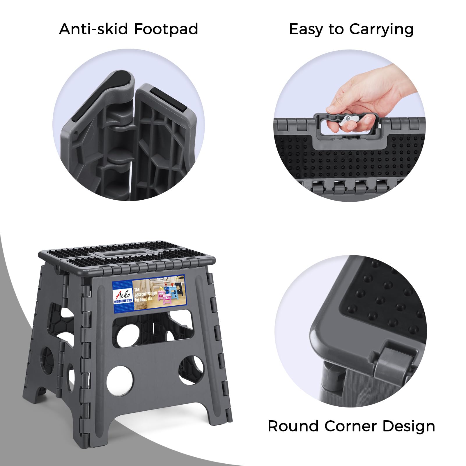 ACKO folding stool suited for classroom, kitchen, or studio tasks.