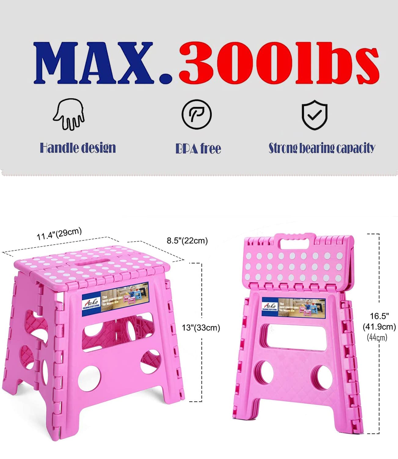 ACKO 13-inch stool on kitchen counter for reaching high cabinets.