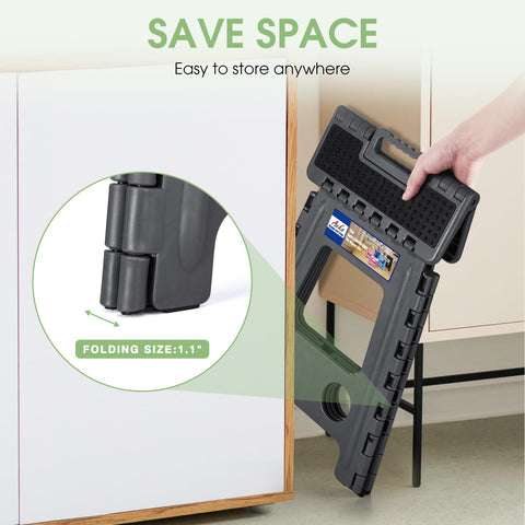 ACKO 16 inch stool folds compactly for easy storage.