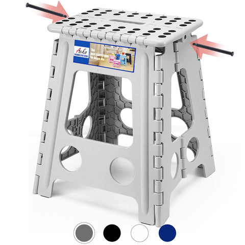 ACKO folding step stool grey view highlighting compact design for kitchen tasks.