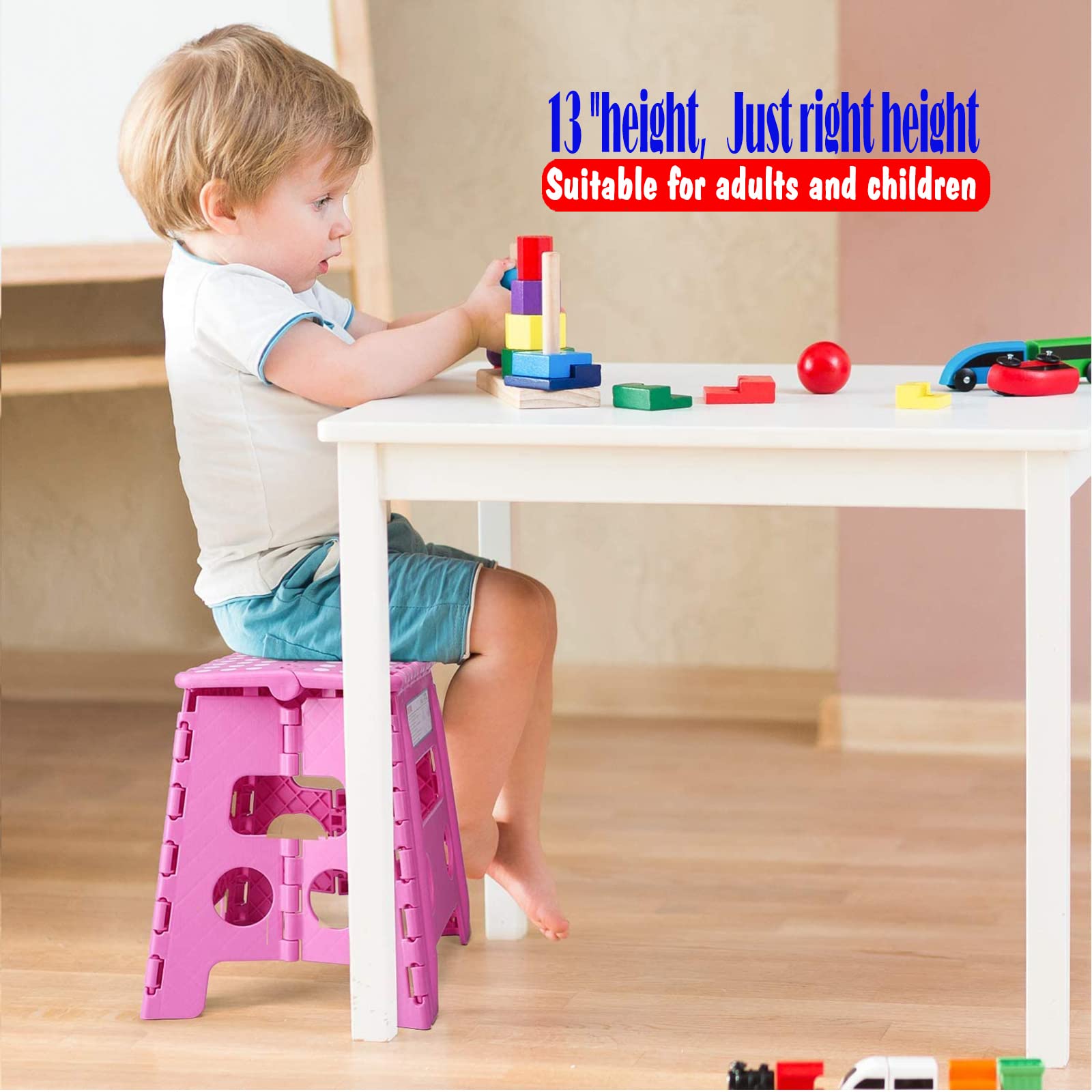 ACKO pink stool in compact fold for easy storage after cooking or chores.