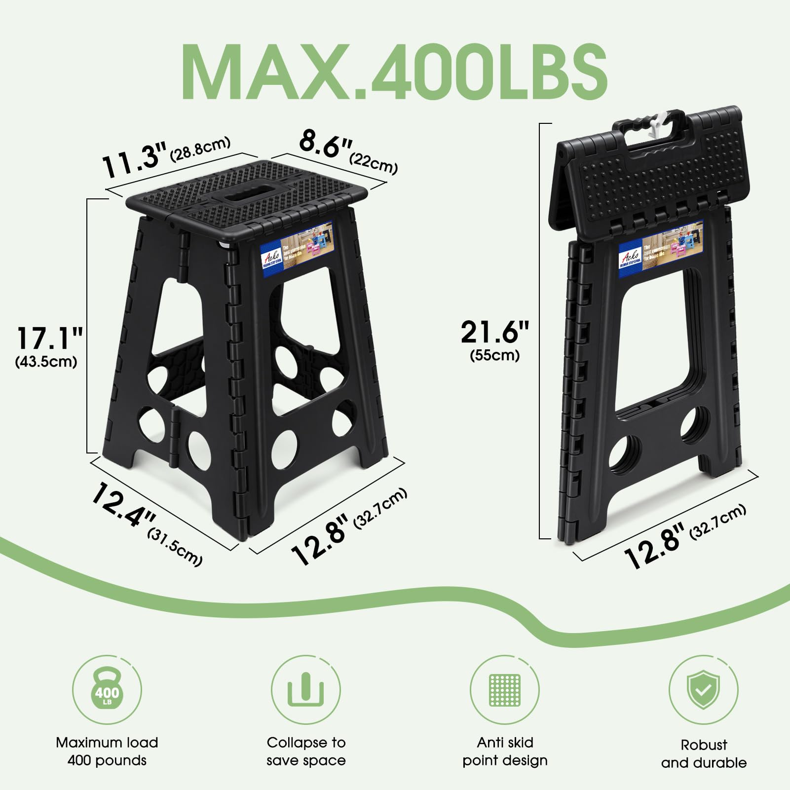 ACKO step stool with non-slip surface enhances safety during indoor and outdoor use.