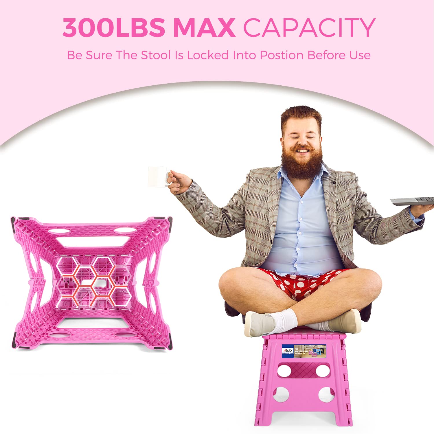 ACKO folding stool with safe upgrade enhances stability during standing tasks.