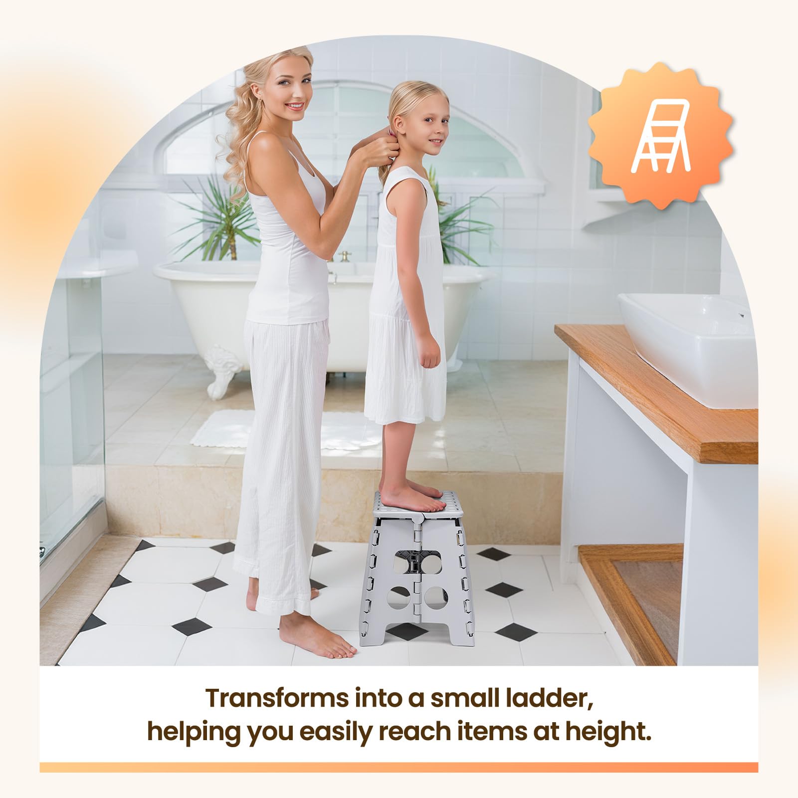 ACKO folding stool suitable for adults and kids around chores.