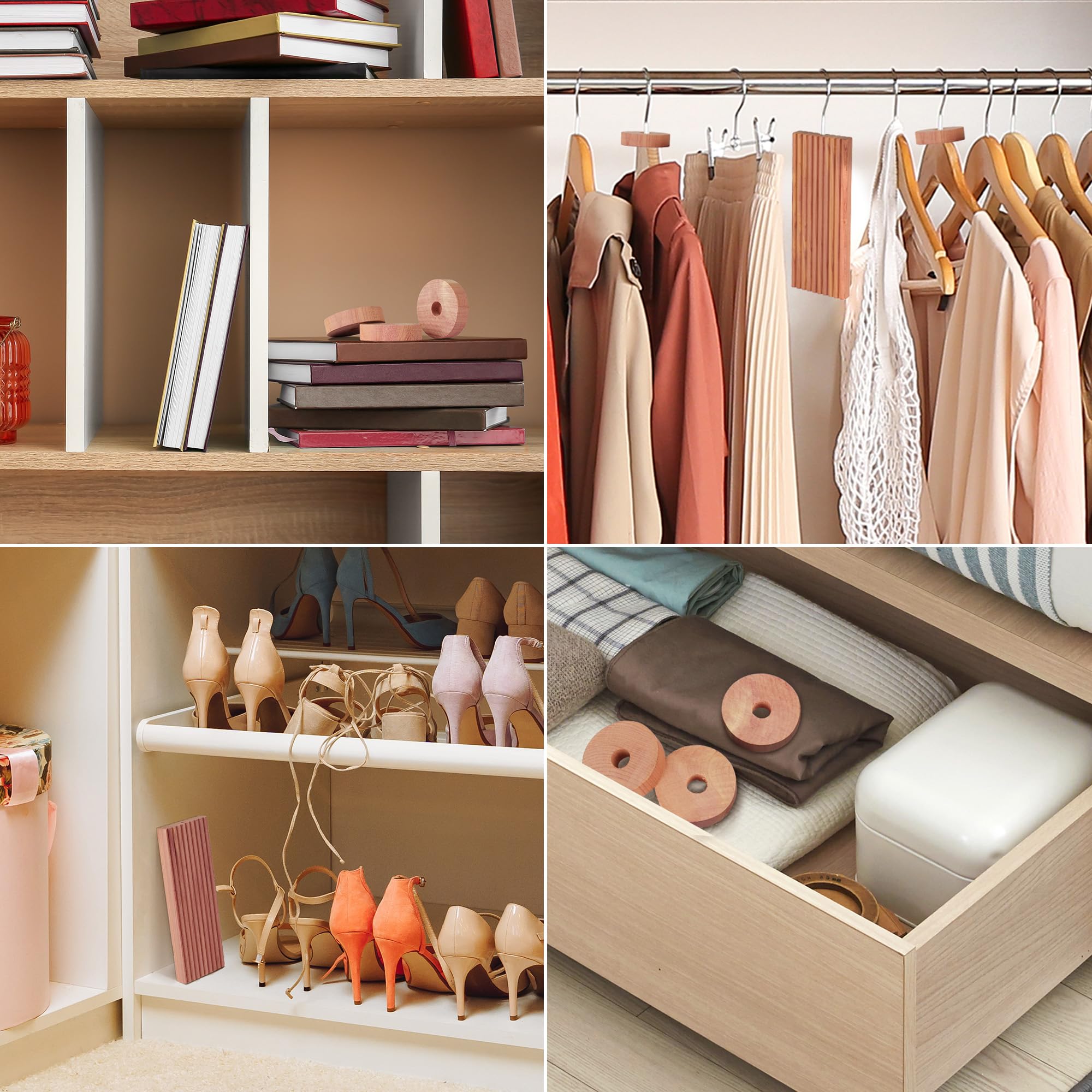ACMETOP cedar blocks fit in drawers, closets, and shoe cabinets for versatile storage.