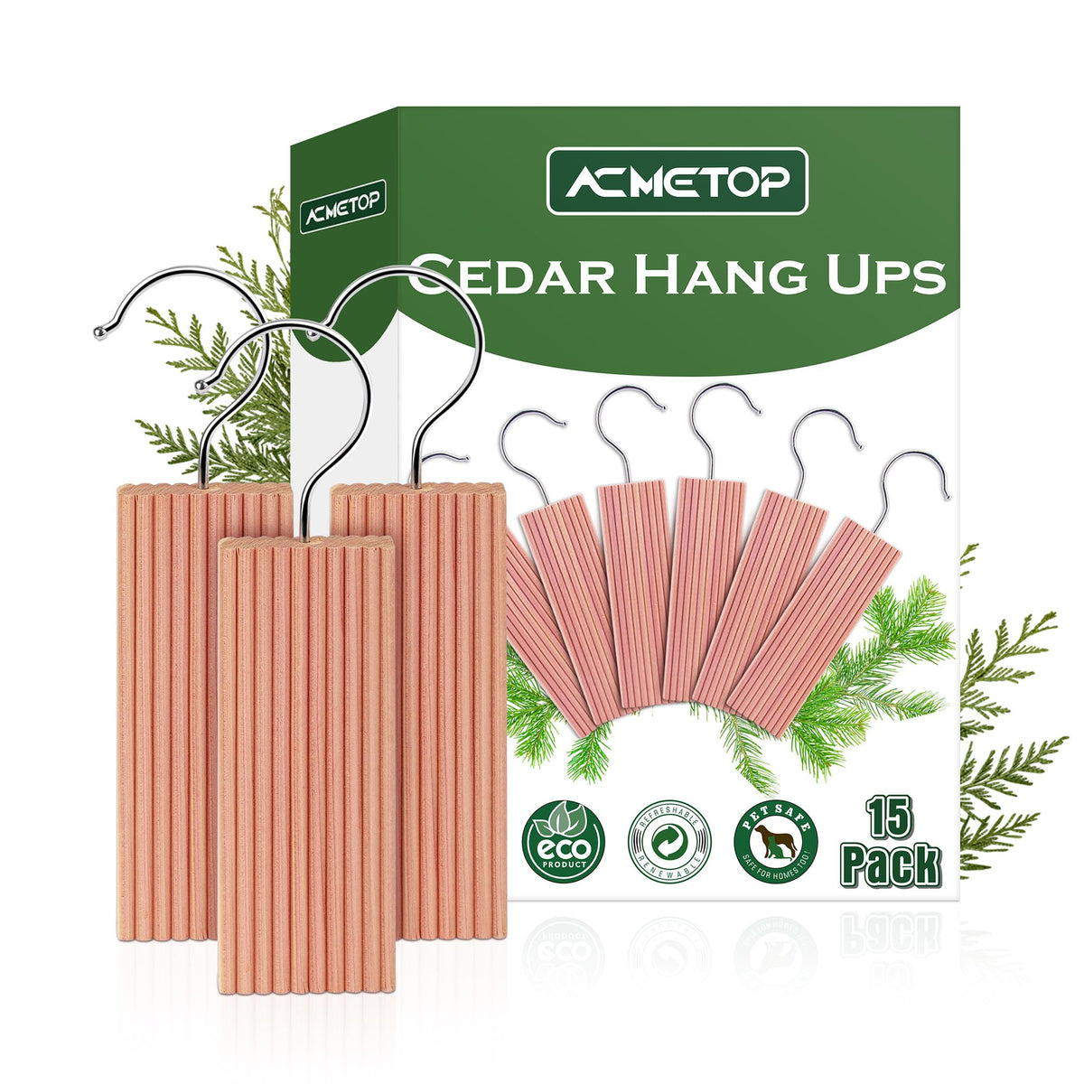 ACMETOP cedar hang ups in a drawer shelf for organized storage and fresh clothing.